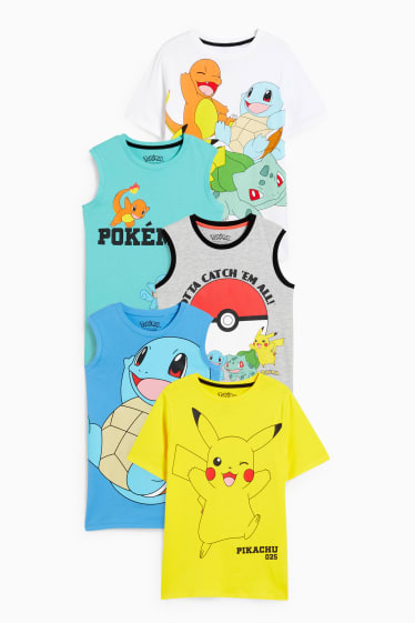 Children - Multipack of 5 - Pokémon - 2 short sleeve T-shirts and 3 tops - yellow