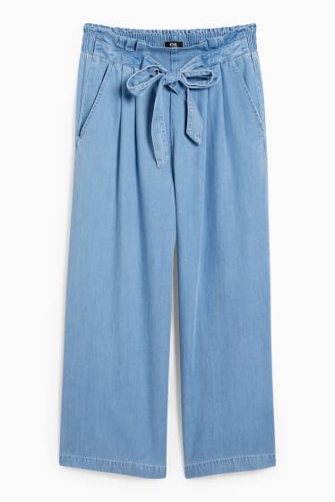 Donna - Pantaloni di stoffa - vita alta - gamba larga - jeans azzurro