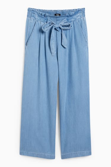 Femmes - Pantalon de toile - high waist - wide leg - jean bleu clair