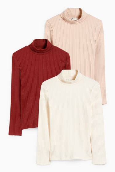 Enfants filles - Lot de 3 - hauts à col roulé - rouge foncé