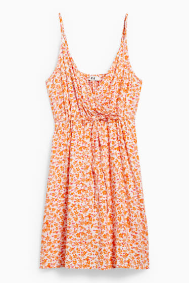 Donna - Vestito a portafoglio - a fiori - arancione
