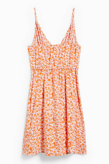 Donna - Vestito a portafoglio - a fiori - arancione