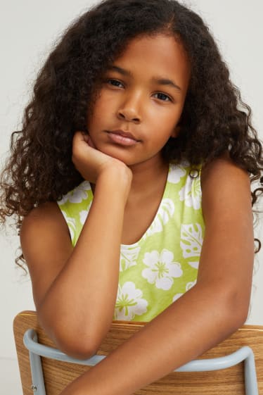 Enfants filles - Robe - à fleurs - vert clair