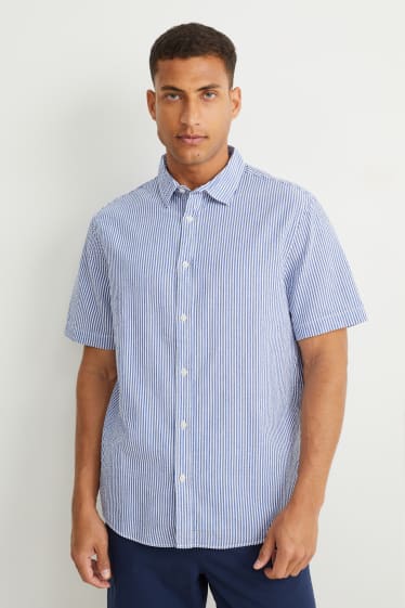 Heren - Overhemd - regular fit - kent - gestreept - blauw / wit