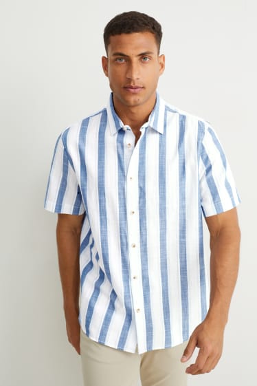 Heren - Overhemd - regular fit - kent - gestreept - wit / blauw