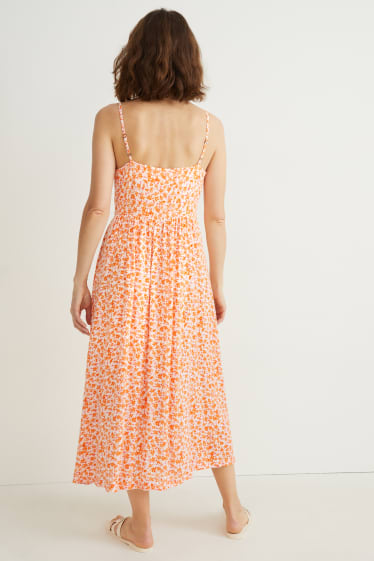 Kobiety - Sukienka fit & flare - w kwiaty - pomarańczowy