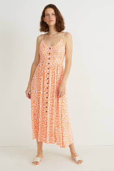 Damen - Fit & Flare Kleid - geblümt - orange
