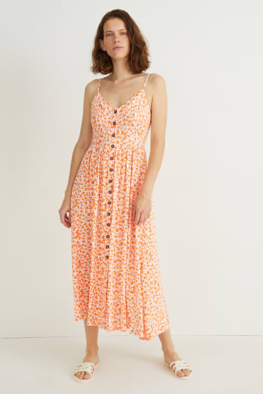 Mujer - Vestido fit & flare - de flores - naranja