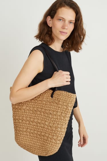 Damen - Stroh-Shopper - beige