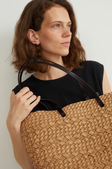 Damen - Stroh-Shopper - beige
