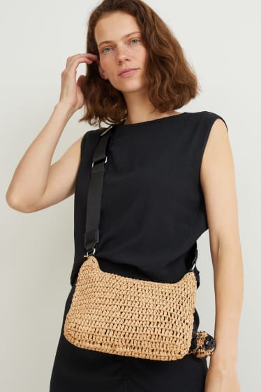 Damen - Stroh-Umhängetasche - beige