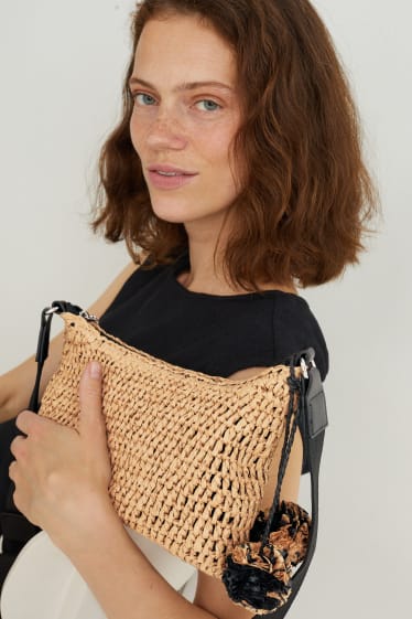 Damen - Stroh-Umhängetasche - beige