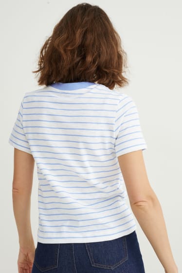 Women - T-shirt - striped - light blue