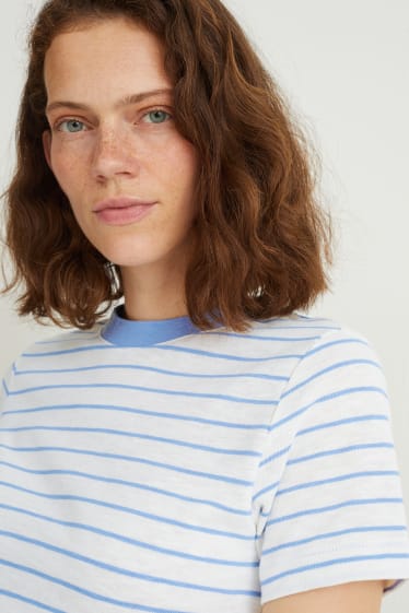 Women - T-shirt - striped - light blue