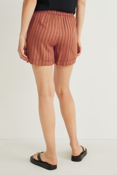 Women - Shorts - mid-rise waist - striped - brown