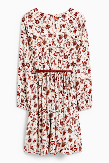 Enfants filles - Robe avec ceinture - à motif - blanc crème