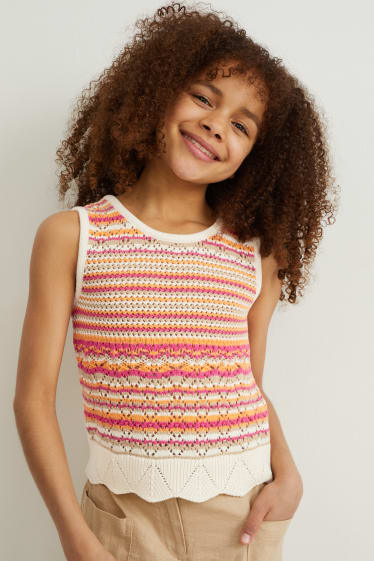 Kinder Mädchen - Stricktop - gestreift - hellbeige