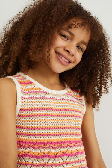 Kinder Mädchen - Stricktop - gestreift - hellbeige