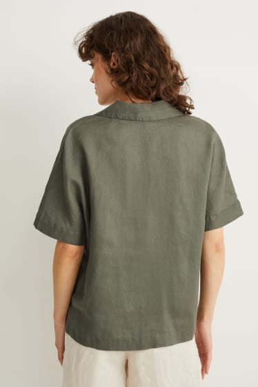 Mujer - Blusa de lino - verde oscuro