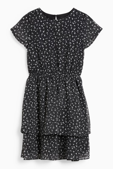 Children - Dress - floral - black / white