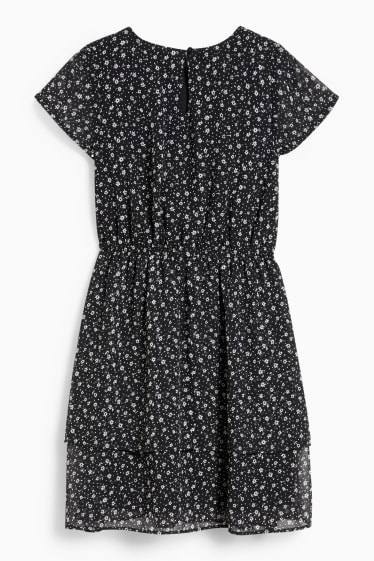 Children - Dress - floral - black / white