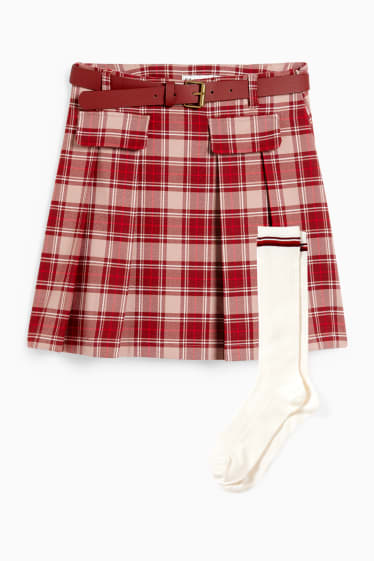 Children - Set - skirt, belt and knee-high socks - 3 piece - bordeaux