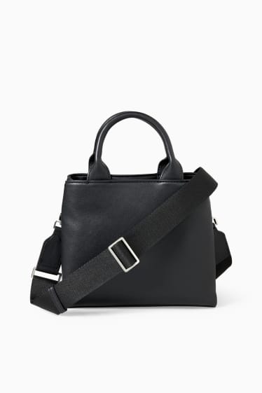 Women - Shoulder bag with detachable bag strap - faux leather  - black