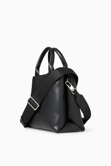 Women - Shoulder bag with detachable bag strap - faux leather  - black