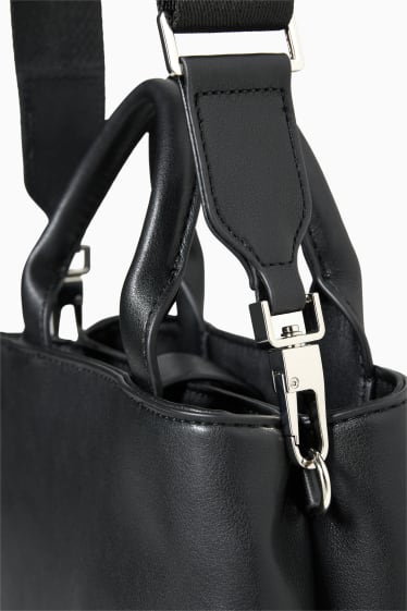 Women - Shoulder bag with detachable bag strap - faux leather  - black