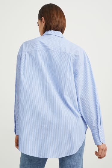 Damen - Bluse - gestreift - weiß / hellblau
