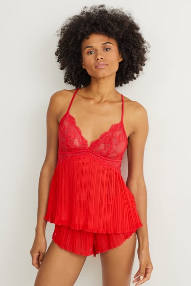 Women - Pyjama top - pleated - red