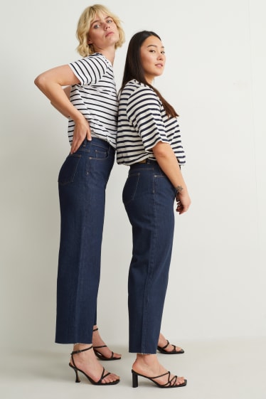 Kobiety - Loose fit jeans - wysoki stan - dżins-ciemnoniebieski