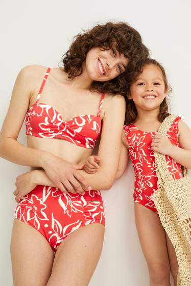 Kobiety - Dół od bikini - wysoki stan - LYCRA® XTRA LIFE™ - w kwiaty - czerwony