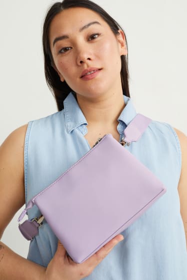 Women - Shoulder bag with detachable bag strap - faux leather  - light violet