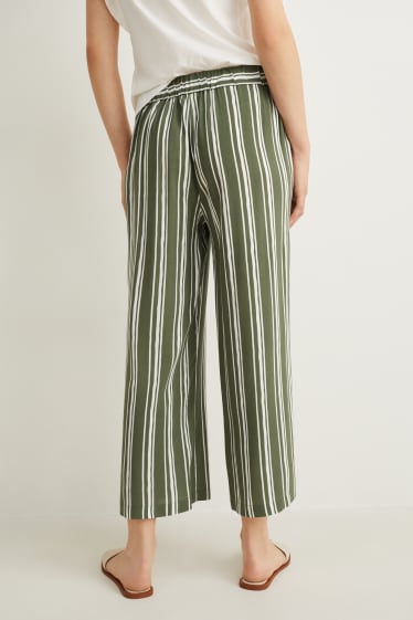 Dona - Pantalons - mid waist - palazzo - de ratlles - verd fosc / blanc