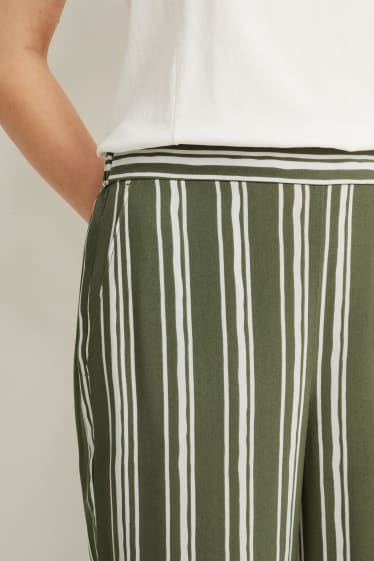 Dona - Pantalons - mid waist - palazzo - de ratlles - verd fosc / blanc