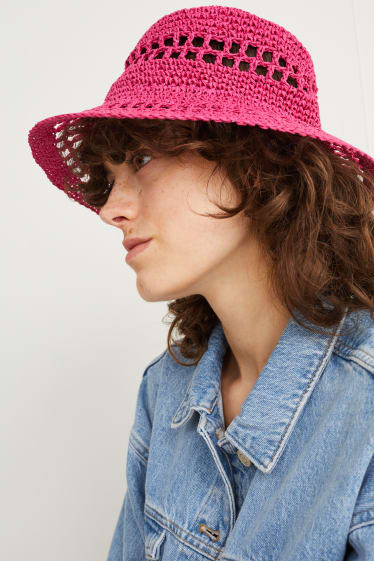 Femmes - Chapeau de paille - rose