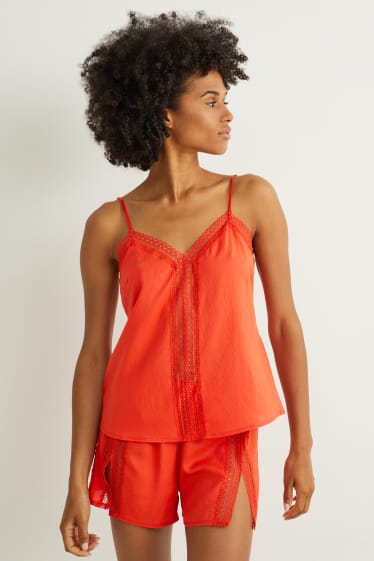 Damen - Pyjama-Top - dunkelorange