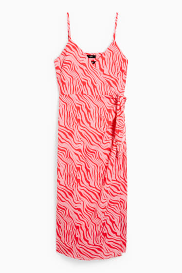 Dámské - Zavinovací šaty - lněná směs - se vzorem - růžová