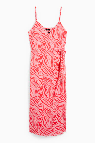 Women - Wrap dress - linen blend - patterned - pink