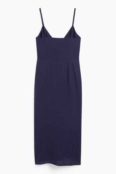 Femmes - Robe croisée - lin mélangé - bleu foncé