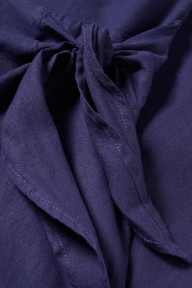 Mujer - Vestido cruzado - mezcla de lino - azul oscuro