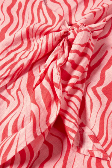 Dámské - Zavinovací šaty - lněná směs - se vzorem - růžová