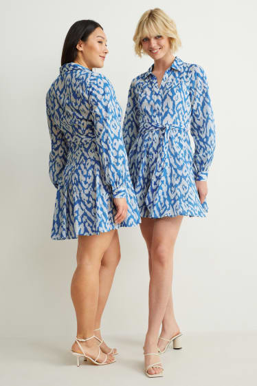Femmes - Robe-chemisier - à motif - bleu / blanc