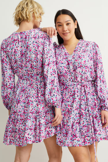 Femmes - Robe évasée - à fleurs - rose