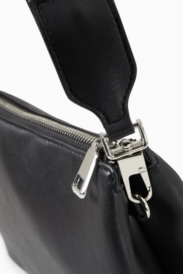 Women - Shoulder bag with detachable bag strap - faux leather  - black