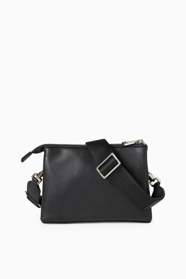 Women - Shoulder bag with detachable bag strap - faux leather  - black