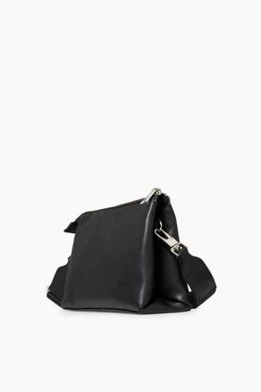Women - Shoulder bag with detachable bag strap - faux leather  - black