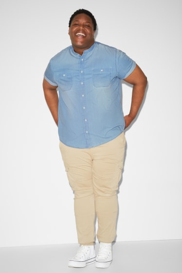 Pánské - Džínová košile - regular fit - stojáček - džíny - světle modré