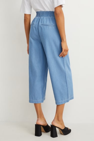Donna - Pantaloni di stoffa - vita alta - gamba larga - jeans azzurro
